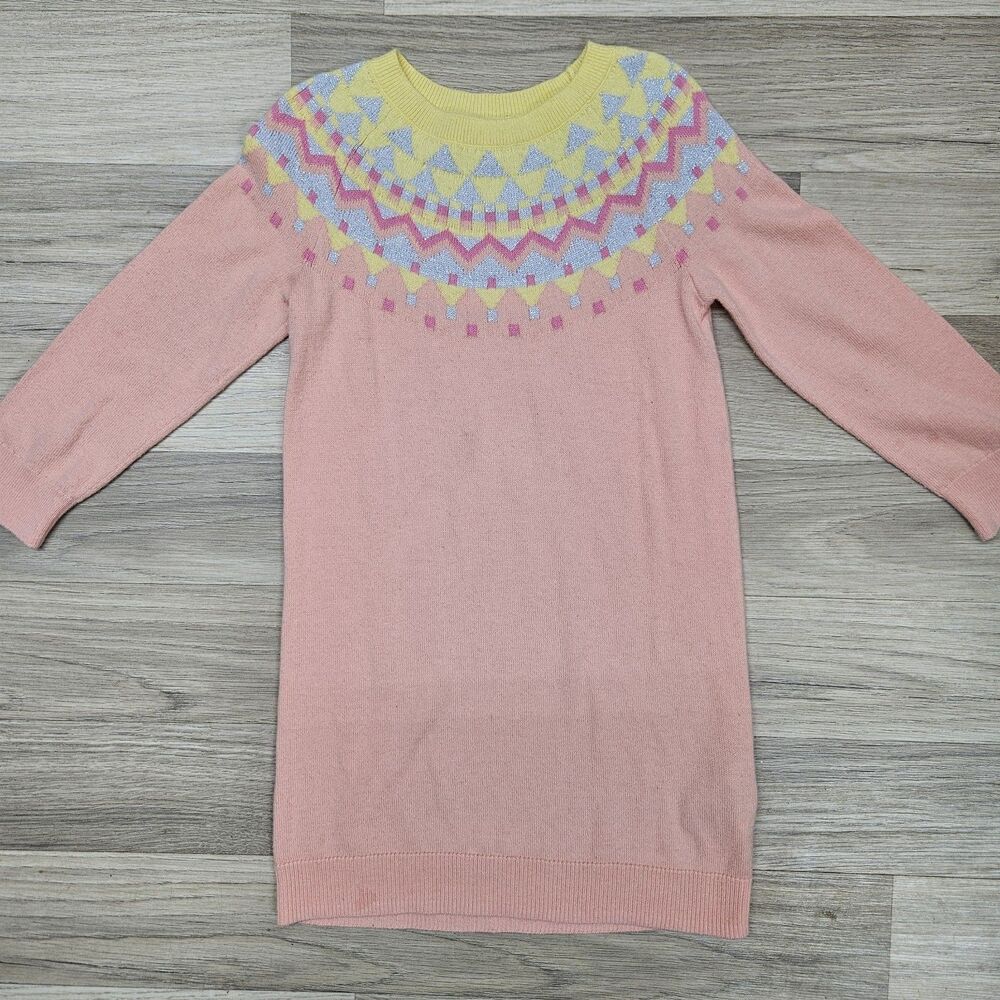 Baby Gap Girls Peach Fair Isle Sweater Dress Size 4 Casual Colorful